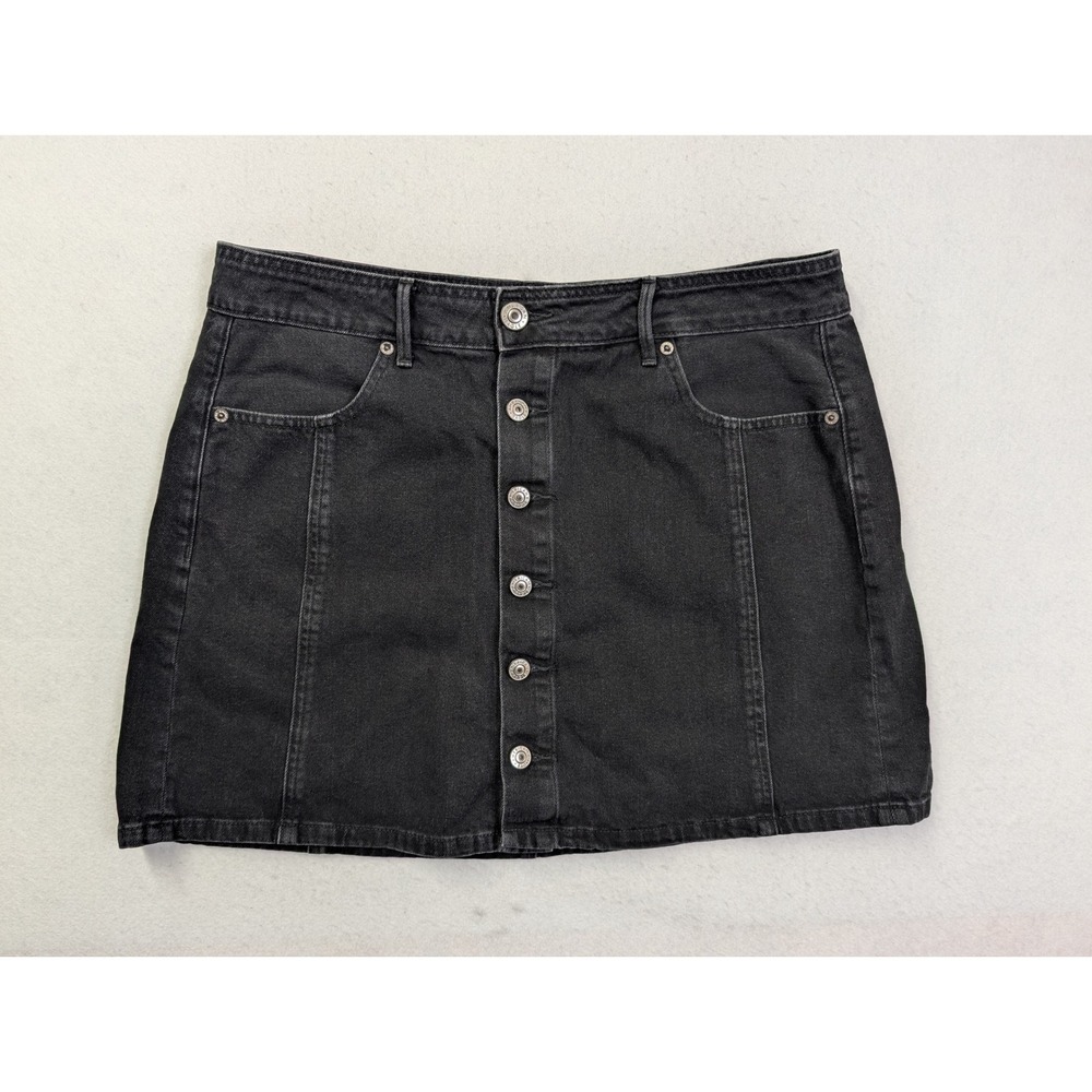 American Eagle Womens Denim Mini Skirt Sz 14 Button Front Black - Picture 1 of 8